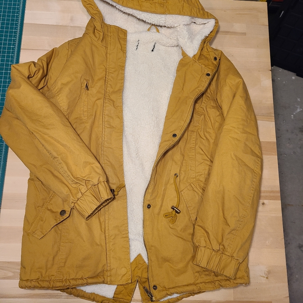 Medium Love Tree Fuzzy Lined Yellow Coat